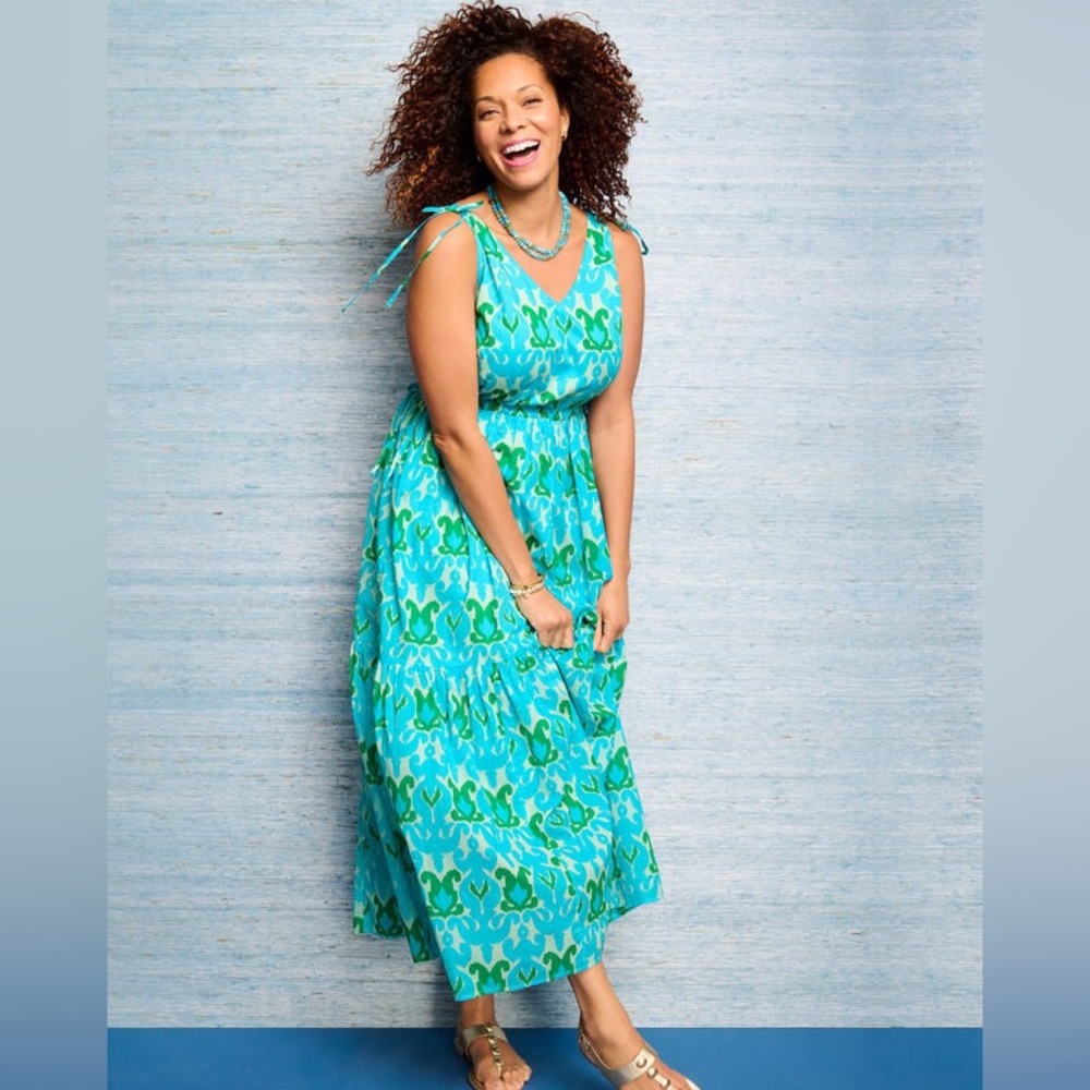 Talbot Petite Ikat Medallion Tiered Maxi Dress